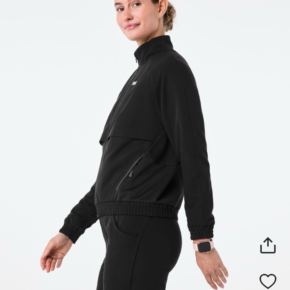 Figs Black Bomber Jacket with Stand-Up Collar
